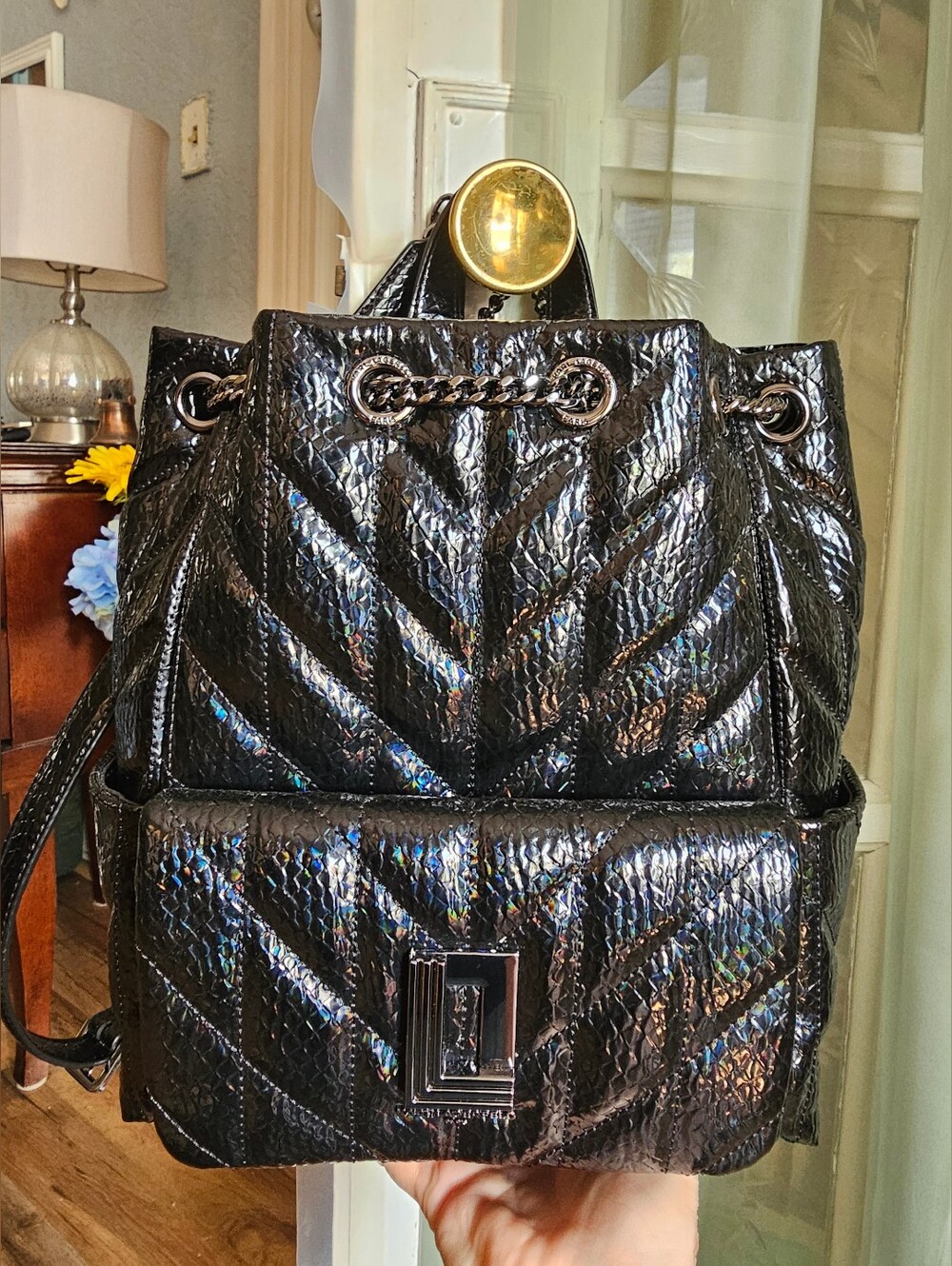 Karl Lagerfeld Quilted Black Leather Backpack NWT
